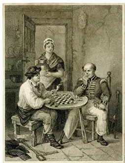 Draughts: Two men playing draughts - The Veteran Defeated