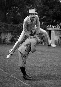Leapfrog: Two men playing leapfrog