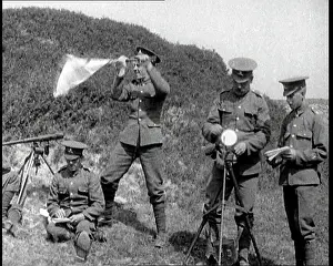 Signalling: Men Practicing Signalling. One Man Is Waving