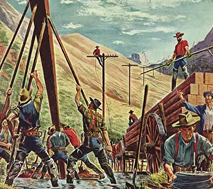 Cowfamily: Men raise Telephone Wires