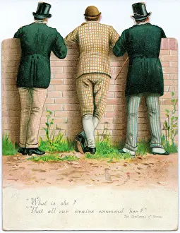 Voyeurs: Three men on a reversible New Year card