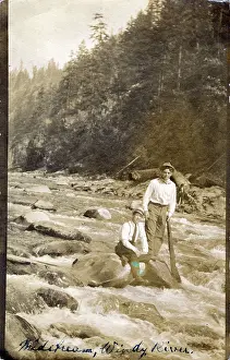 Pinchot: Men on Rock in Wind River, Carson, Washington