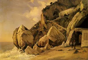 Grotto: Men and Rocks at Grotto, by Corot