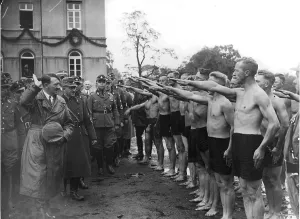 Hierl: Men of the service work parade in front of Adolf Hitler, 193