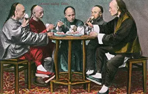 Pigtails: Five men sharing a meal, China