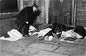 Derelicts: Men sleeping rough being moved on, London 1908