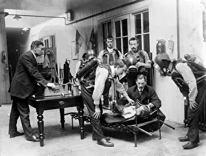 Respiratory: Men testing breathing apparatus
