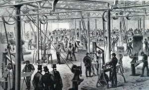 Hydraulics: Men on a tread mill, raising water, using a Chinese