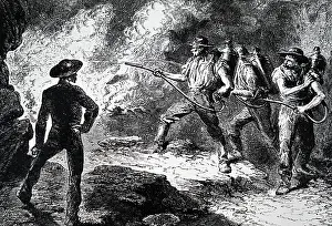 Portable: Men using portable fire extinguishers to fight