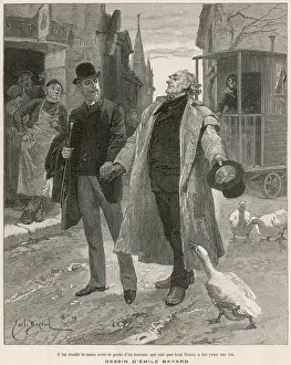 Neighbours: Two men walking through a village