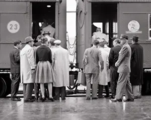 Businesswomen: Men and Women Commuters Getting on Boarding the