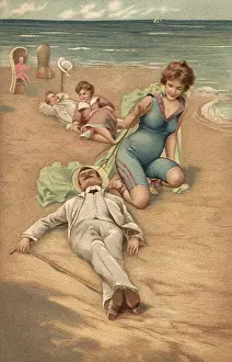 Repose: Men and women relaxing on the beach