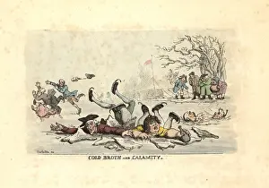 Miseries: Men and women skating on thin ice and falling into