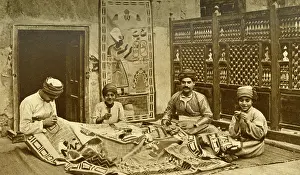 Tentmaker: Men at work in Tentmakers Bazaar, Cairo, Egypt