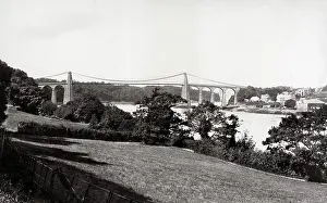 Menai: Menai Bridge from George Hotel, Anglesea, Wales