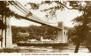 Telford: Menai Bridge with steamship