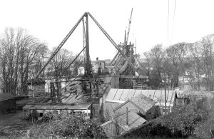 C1938: Menai, Suspension Bridge during reconstruction c1938