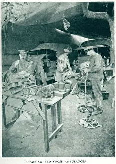 Ambulances: Mending Red Cross ambulances 1916