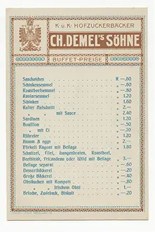 Confectioneries: Menu of confectionery Demel