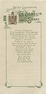 Confectioneries: Menu of confectionery Demel in Vienna