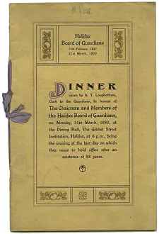 Menu: Menu from Halifax Union Board of Guardians dinner