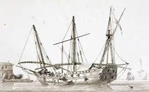 Mast: Merchant ship. 18th century. Engraving