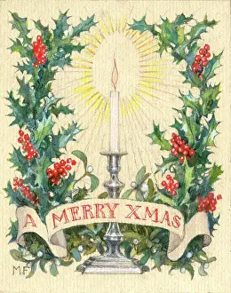 Candlestick: A Merry Xmas - candle in a silver candlestick