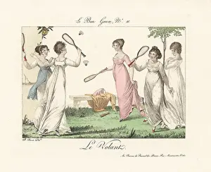Mesangere: Merveilleuses playing badminton in a garden
