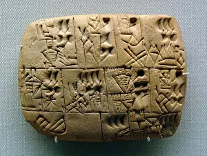 Impression: Mesopotamia. Clay Tablet. Pictographs drawn. Iraq. Late Preh