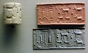 Cylinder: Mesopotamia. White calcite. Cylinder seal. From Mesopotamia