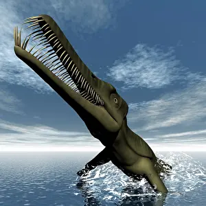Mesosaurus: Mesosaurus dinosaur jumping out of the water