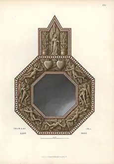 Iilustration: Metal mirror decorated with angels and hearts