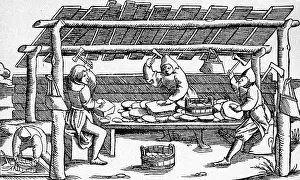 Cosmography: metal, processing of gold and silver ore, woodcut