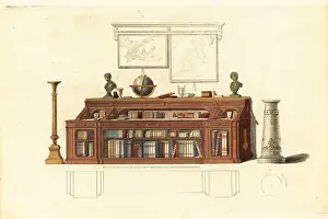 Regency Era: Metamorphic dwarf library bookcase, 1811