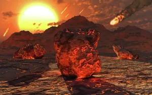 Collision: Meteorites and asteroids bombard the molten surface