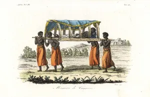 Kongo: Method of travel in the Congo, man carried on a palanquin
