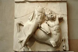 Parthenon: Metope. Parthenon marbles. Battle between the Centaurs and A