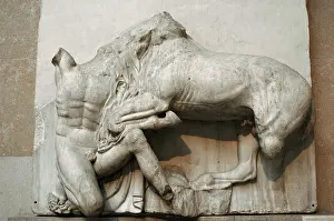 Parthenon: Metope. Parthenon marbles. Battle between the Centaurs and t