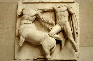 Parthenon: Metope. Parthenon marbles. Battle between the Centaurs and t
