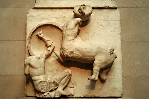 Parthenon: Metope. Parthenon marbles. Battle between the Centaurs and t