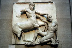 Parthenon: Metope. Parthenon marbles depicting part of the batlle betwe