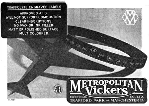 Metrovick: Metrovick Traffolyte Engraved Labels 1943 Advert