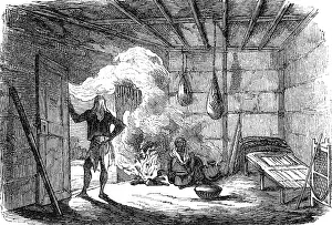 Ethnology: Mexico, Indians, interior view of an hut, wood