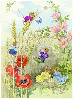 Stalks: Mice climbing up barley stalks and on a swing