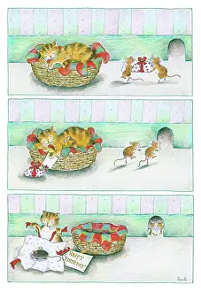 Unwrapping: Mice giving a present to a cat