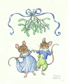 Whimsical: Two mice under the mistletoe