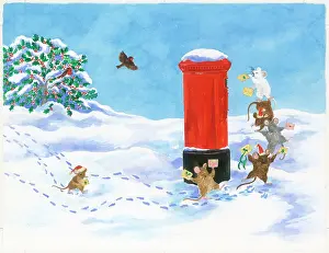 Posting: Mice posting Christmas Cards