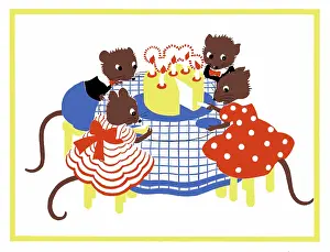 Bethell: Four Mice round Birthday Cheese