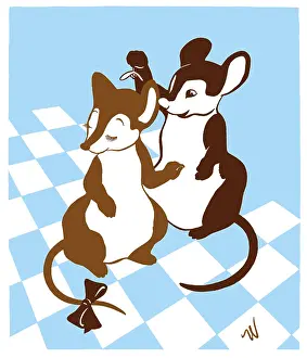 Sprig: Two Mice with a sprig of mistletoe