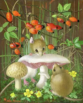 Toadstools: Mice with toadstools and rose hips
